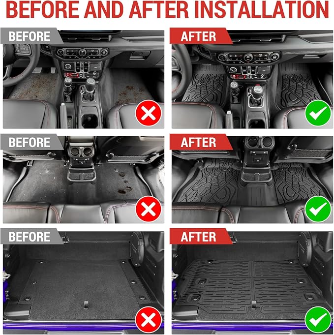 Cargo Mat with Floor Liner Compatible with 2021-2025 Jeep Wrangler JL Unlimited 4XE 4 Door, Cargo Liner TPE Floor Mat for 2024 Jeep Wrangler JL/JLU Accessories(Cargo Mat+Floor Mat) - Image 3