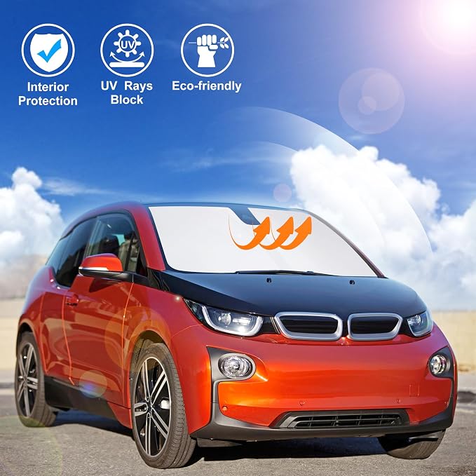 Windshield Sun Shade for 2014-2021 2022 BMW i3 Accessories | Full covered for windshield, Foldable & Durable, Block UV Rays, Reduce Heat, Easy to install, Keep Car Cooler - Image 5