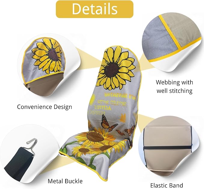 Waterproof Car Seat Cover for Front Seats, Protector for Cars SUVs Trucks, Sweat Towel Seat Covers Bucket for Gym,Workout,Beach,Hiking,Running and Swimming (Sun Flower, 2PCS) - Image 3