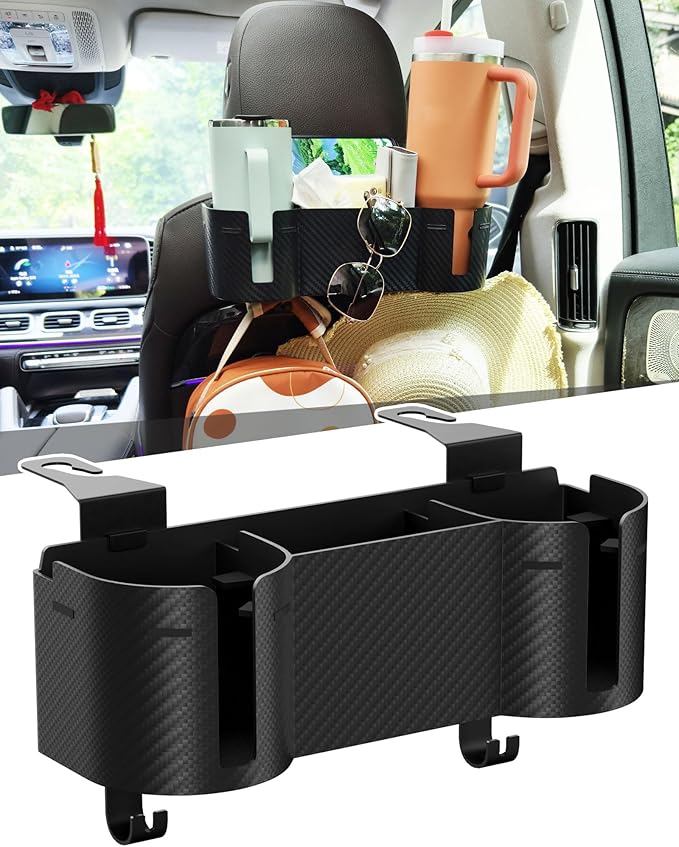 Car Headrest Backseat Cup Holder 3.7", Seat Back Organizer with Hooks | High Capacity 4 in 1 Seat Back Organizer, Multifunctional Storage for Car Travel Accessories Compatible with Most Vehicles by Unknown