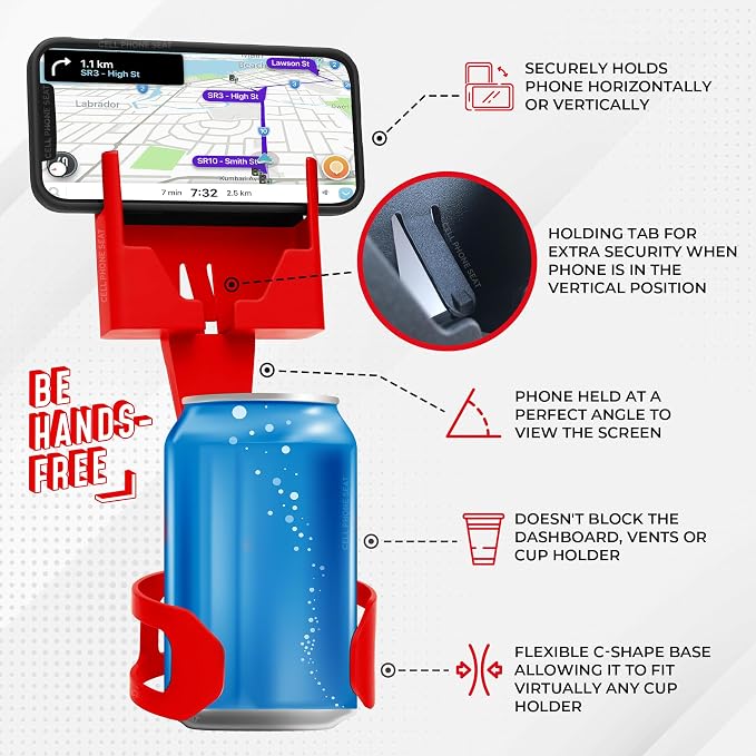 Cup Holder Phone Holder Mount for Car - Universal Adjustable Expander Cradle Hands-Free Driving - Compatible with All Smartphones Car Mount for iPhone Samsung Google Android Mobile Accessories Red - Image 5