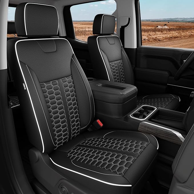 RIDEPOSH Custom Leather Seat Covers for Silverado/Sierra 1500 2019-2026 | Only Crew Cab, Fits 2500/3500HD 2020-2026, Jump Seat Cover(armrest storage only), Protective, Scratch-resistant, Easy-clean by RIDEPOSH