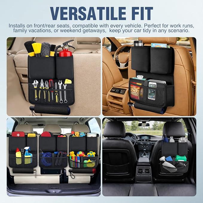 Nilight Car Seat Back Organizer 1PC Black Oxford Fabric Universal | Multi Compartment Cup Holder Hanging Storage Bag Scratch Resistant Durable Design for Cars Vans SUVs MPVs Pickup Trucks - Image 7