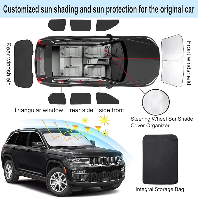 TINGLU Window Shades for Jeep Grand Cherokee 2022-2026(Not for Grand Cherokee L&Jeep Cherokee) 8PCS Accessories Car Side Full Windows Rear Windshield Sun Shade Camping Sun UV Rays Privacy Protection - Image 3