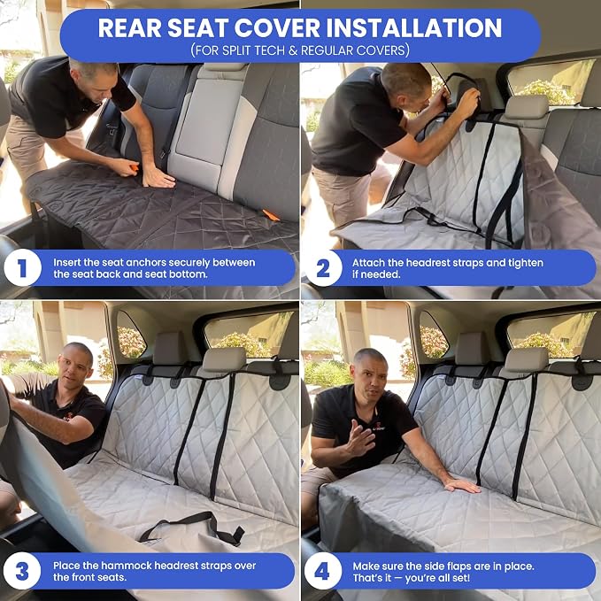 4Knines Heavy-Duty Rear Seat Cover for Dogs - Hammock, Grey XL | K9-Shield waterproof layer, non-slip backing, quick-release clips for easy install and cleanup. Machine washable. - Image 7