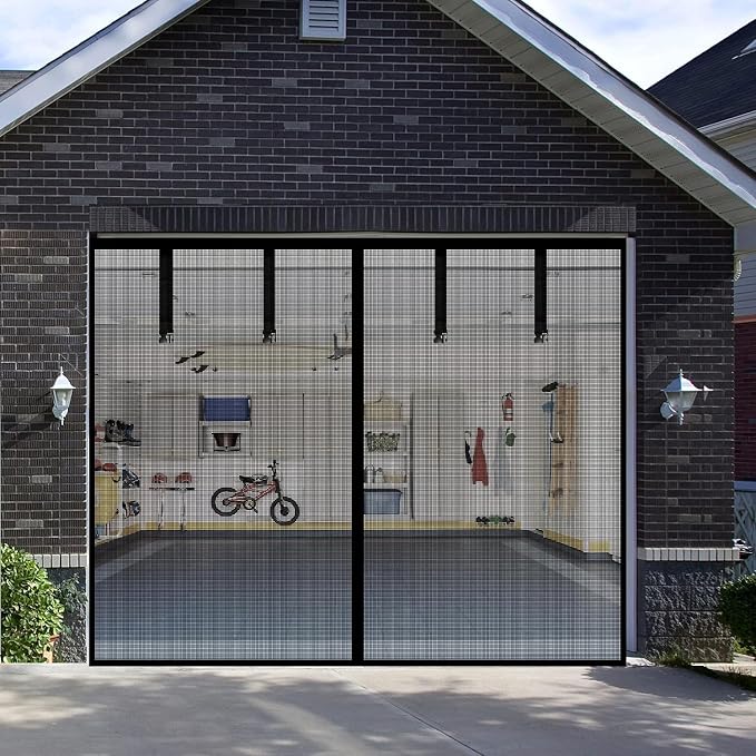 Fiberglass Garage Door Screen, Sunmoxia 8x7Ft Magnetic Heavy Duty Garage Door Curtain with 4 Strapping Tapes - Durable Breathable Mesh Patio Porch Privacy Curtain - Image 5