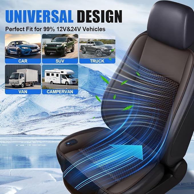 Cooling Car Seat Cushion – 3 Speeds Adjustable | Ventilated Car Seat Cover for Cars Without AC, Breathable Automotive Cooling Seat Cover, 12V Plug & Play, Brown - Image 5