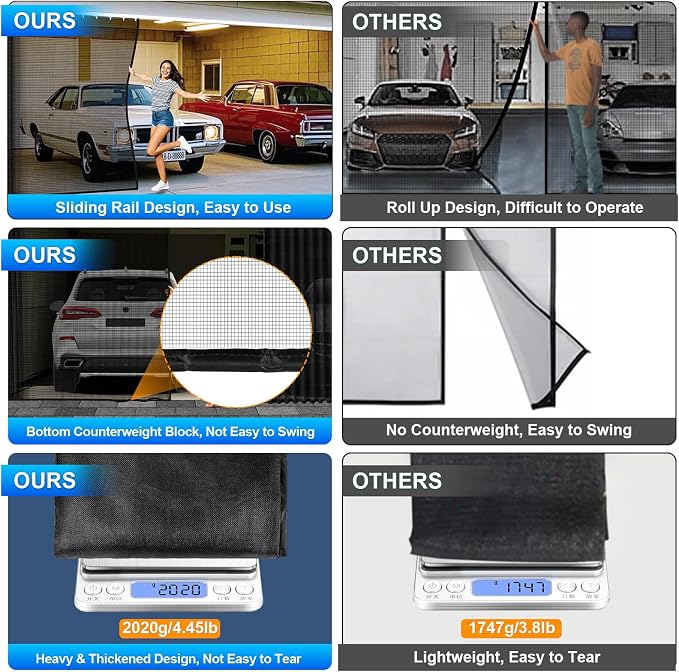 Sliding Garage Door Screen 2 Car with Track Closure 16x7Ft Retractable | Retractable Privacy Curtain Keep Annoying Animals Out Easy Install Heavy Duty Fiberglass Mesh Net for 2 Car Garage B1 - Image 4