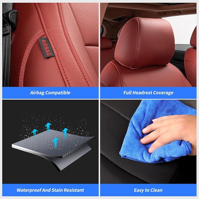 Custom Seat Covers for 2012-2014 Honda CR-V,Premium Faux Leather Car Seat Cover Set,Full Set Waterproof SUV Seat Protector,Armrest Covers Included (Wine Red) - Image 6