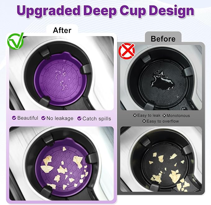 Car Cup Holder Coaster, Silicone Cup Holder Insert, Universal Non-Slip Cup Holders, Car Accessories Interior for Women and Man 4 Pack Purple - Image 2