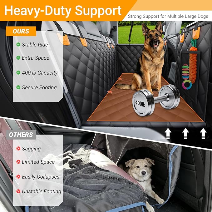Large Dog Car Seat Cover for SUV Back Seat, Hard Bottom Back Seat Extender Adds 40% More Space, 400LB Anti-Sag Support, Waterproof Dog Hammock with Mesh Window, Half Fold Design - Image 2