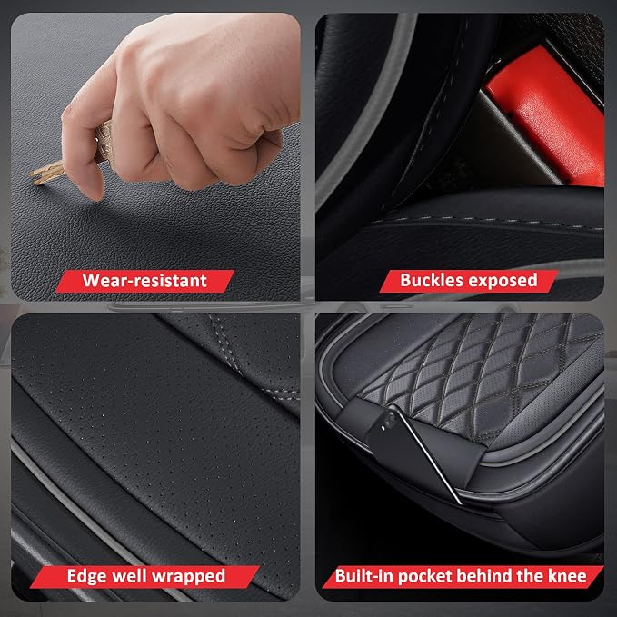 2PCS Front Car Seat Covers, Leather Seat Covers for Sedan, Truck,SUV | Black Seat Cover,Breathable Car Seat Cover,2PCS Front Universal Automotive Seat Protector For Families, Pets,Commuters - Image 3