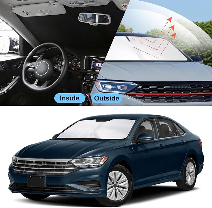 Front Windshield Sun Shade Foldable Car Front Window Sun Shade Windshield Shade Fit for 2019-2024 2025 Volkswagen VW Jetta Block UV Rays Accessories Heat Keep Cooler - Image 5