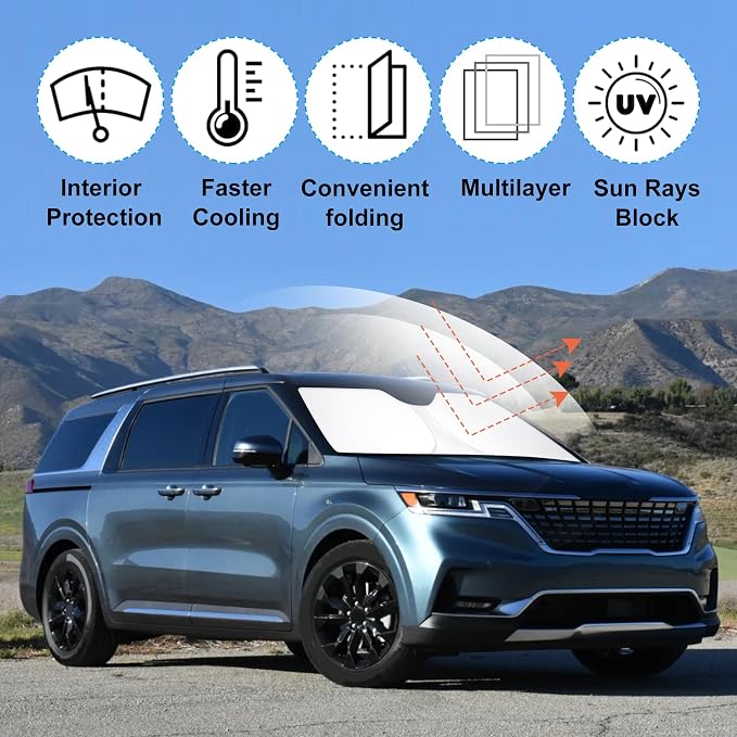 Front Windshield Sun Shade Foldable Car Front Window Sun Shade Windshield Shade Custom Fit for Kia Carnival 2022-2026 Block UV Rays Car Accessories Heat Keep Cooler - Image 3