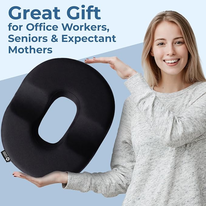 5 STARS UNITED Donut Pillow for Tailbone Pain & Hemorrhoids – Large Orthopedic Memory Foam Seat Cushion for Pressure Relief – Prostate, Postpartum, Pregnancy, Bed Sore, Premium Black Suede - Image 9