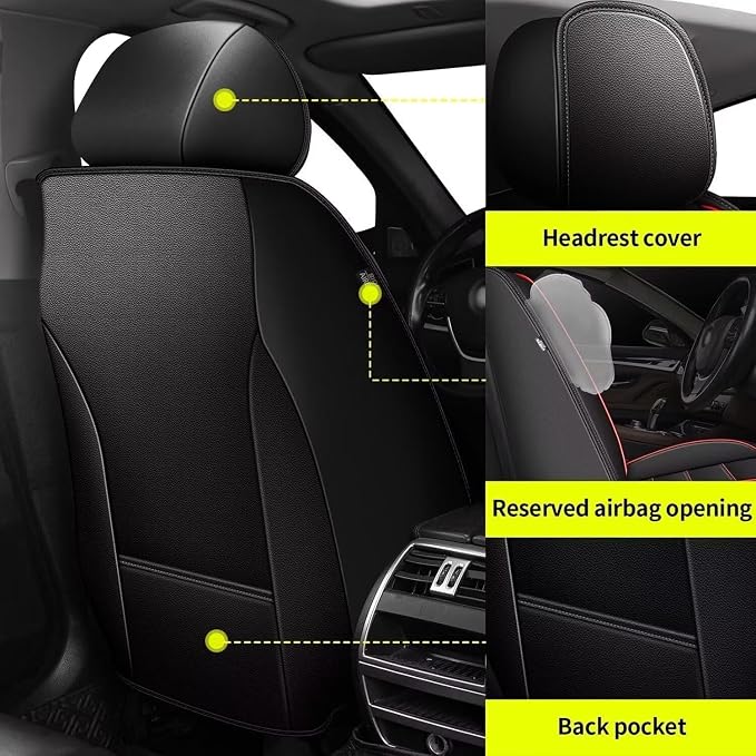 IKABEVEM Car Seat Covers Full Set Fit for Infiniti QX30 2017-2019: 5 Seats Auto Interior Accessories, Faux Leather Waterproof Seat Cushions Vehical Cover (Black&Redline) - Image 3