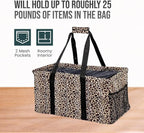 Extra Large Utility Tote Bag - Oversized Collapsible Reusable Wire Frame Rectangular Canvas Basket With Two Exterior Pockets For Beach, Pool, Laundry, Car Trunk, Storage - Leopard - Image 5