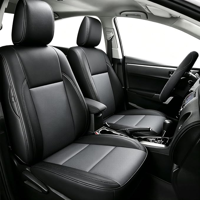 Custom Fit Seat Covers for Toyota Corolla 2014-2019 L, LE, LE Eco | Black Full Set. Premium Faux Leather, Waterproof, Airbag Compatible, easy maintenance, factory-style fit, Precision fit by AOMSAZTO