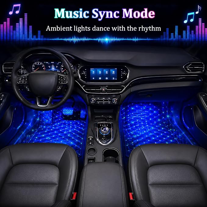 Car Interior LED Lights,4 in 1 RGB APP Control Automotive Under Dash Neon Ambient Lighting with USB Port,Music Sync Auto Footwell Lamp,Car Interior Atmosphere Light - Image 5