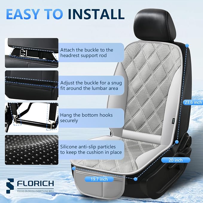 Cooling Car Seat Cushion Ventilated Car Seat Cover with 3-Speed Adjustable Universal Fit for 12V/24V Car SUV Truck Van for Summer, Gray - Image 7