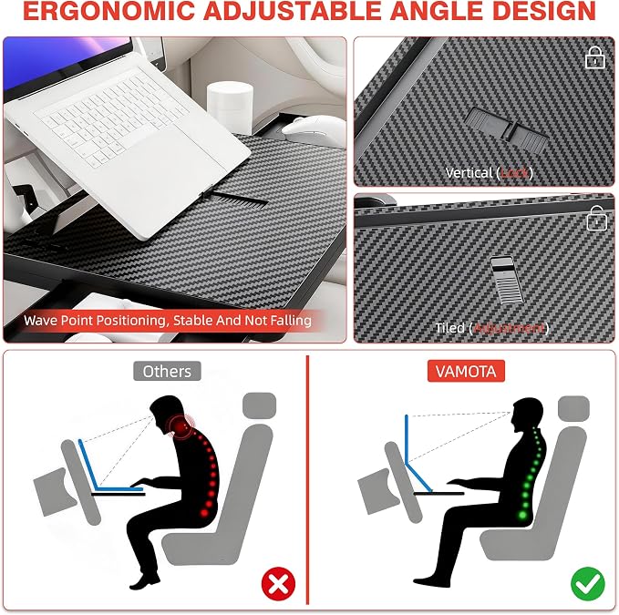 Large Steering Wheel Tray Table, Car Desk For Laptop, Car Trays For Eating And Working, Steering Wheel Table For Most Cars, Adjustable Car Food Tray With Dual Slide-Out Trays (Carbon Fiber Look) - Image 4