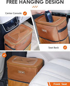 HOTOR Car Trash Can, Compact Waterproof Organizer, Leak-Proof Bin, 3-Gallon | Brown, Multifunctional Car Accessory with Adjustable Straps & Magnetic Snaps for Interior Car Storage - Image 8
