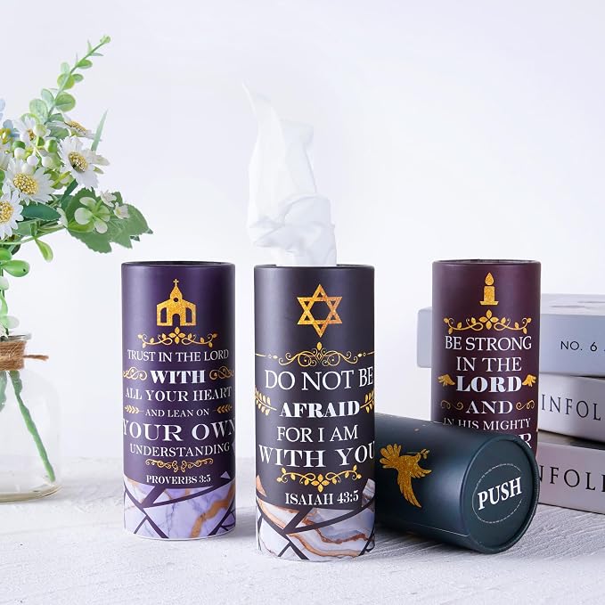 Bible Verse Car Tissues Cylinder, 8 Pack Inspirational Scripture Round Tissue Box for Car Cup Holder, 2 Ply 50 Count Facial Tissues for Console Travel, Faith Christian Car Accessories Gift Set - Image 6