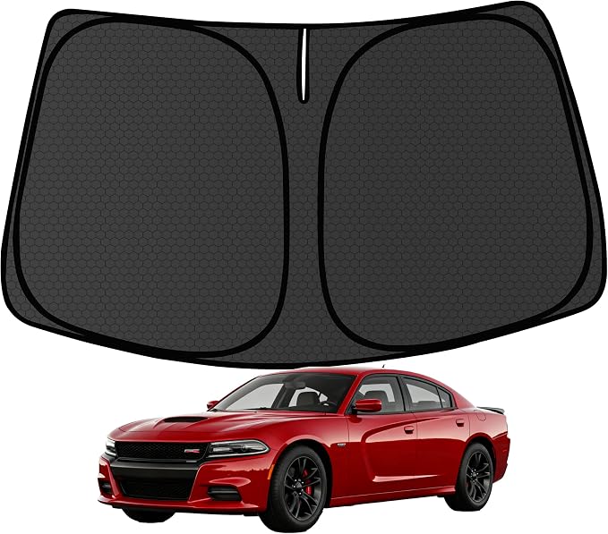 Charger Windshield Sun Shade for Dodge Charger 2011-2023 Blocks UV Rays Accessories,1:1 Custom Foldable Thickened Wear-Resistant Front Window Sunshade Visor,Keeps Your Car Cooler by Achaltiza