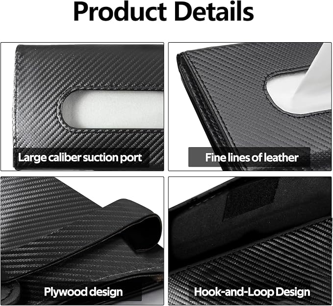 wuyaoyao Car Tissue Holder, Leather Sun Visor Napkin Case, Carbon Fiber | Hook-and-Loop Design, Car Tissue Dispenser, Clip-on Mask Holder for Sunvisor, Easy to Use, Fits SUVs, Sedans, Trucks - Image 5