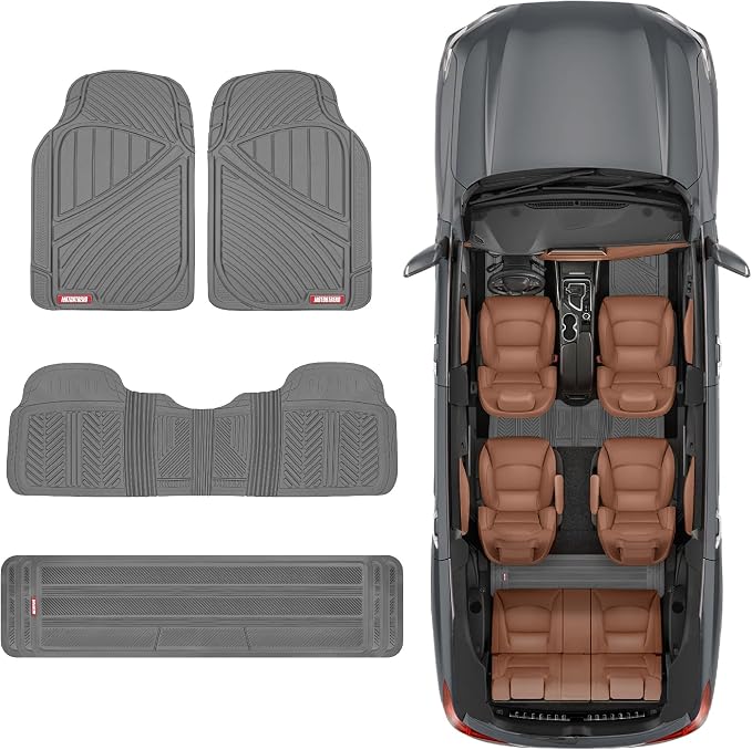 Motor Trend 3-Row Heavy Duty Rubber Floor Mats & Liners for Car SUV Van, Front 2nd & 3rd Row Durable Polymerized Latex Full Interior Protection, Extra-High Ridgeline Design, Gray - Image 2