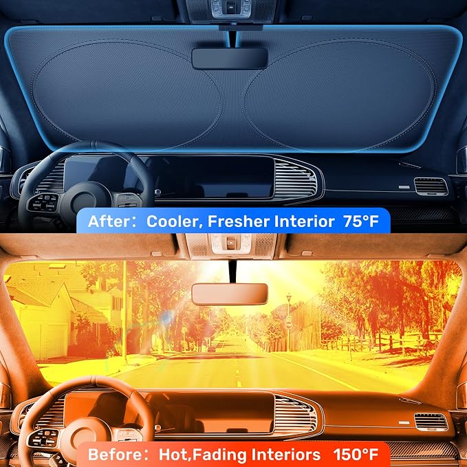 2026 Upgraded Zanch Windshield Sun Shade for Off-Road SUV, 60''x21'' | UV Protection & Heat Reduction, Light-Blocking, Heavy-Duty, Easy to Store&Setup, Keep Interiors Cool, Sun Shield for Parking - Image 2