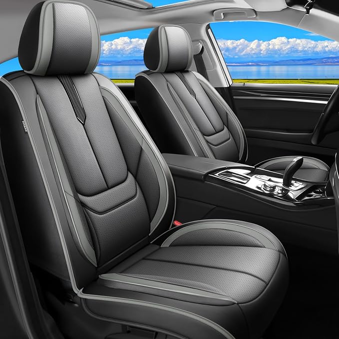 Fit Kicks Car Seat Covers for Nissan Kicks 2018-2024 2025 2026 -Upgraded Premium Waterproof & Breathable Leather,Airbag Compatible,All-Weather Seat Cushion Protector,Full Set,Black-Grey by Unknown