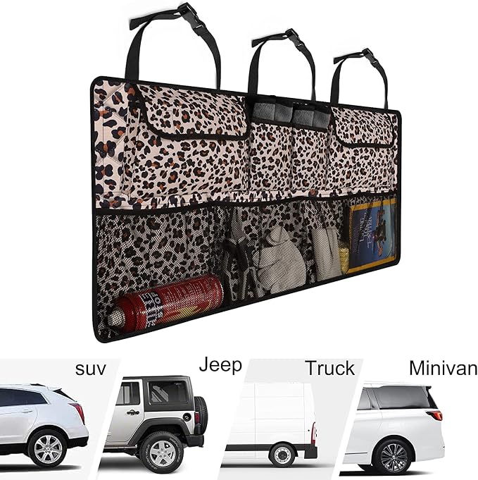 Femuar Car Trunk Organizer,Large Capacity Backseat Trunk Organizer(42"*18"),Collapsible Car Storage Bag with 8 Pocekt,Car Organizer for SUV/MPV/Truck - Leopard print - Image 6