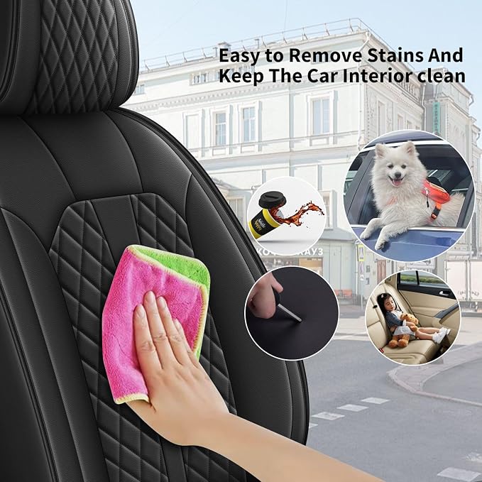 IKABEVEM for Toyota RAV4 Car Seat Covers 2013-2026 Full Set | Waterproof Faux Leather, Airbag Compatible, Easy to Install & Wipe Car Seat Protector,5 Seats Covers Fit for RAV4, Black - Image 5