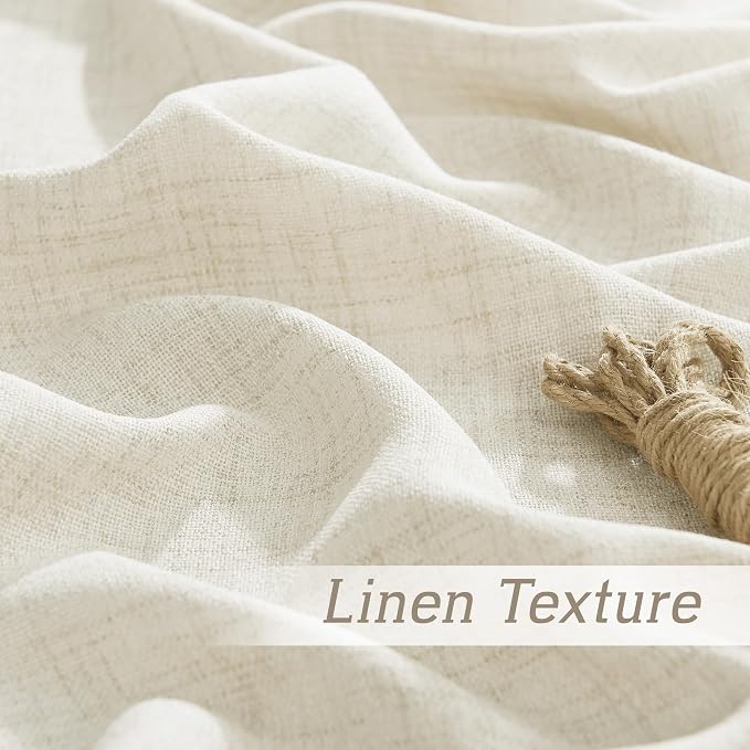 RYB HOME Living Room and Dining Room Curtains 108 inches Long | Light Filtering, Weave Textured/Rod Pocket, Cream Colored, W52 x L108, 2 Panels Set - Image 5