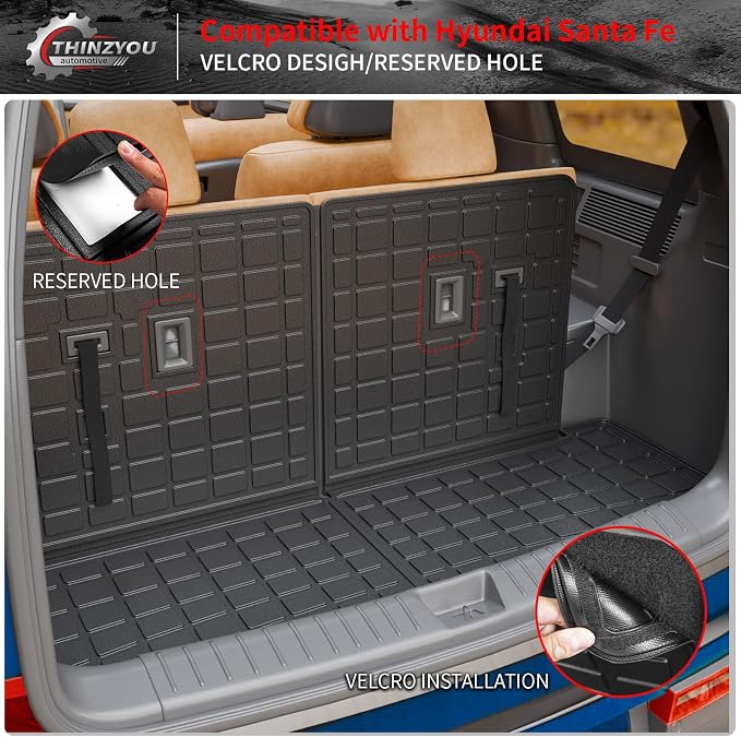 Floor Mats for 2024 2025 2026 Hyundai Santa Fe Gas & Hybrid | Trunk Mat Cargo Mat Cargo Liner TPE All Weather Back Seat Cover Protector Santa Fe Accessories - Image 6