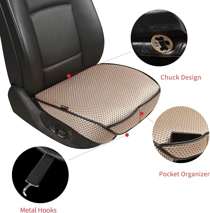 Auto Newer Breathable Universal Four Seasons Car Seat Covers, Luxury Car Seat Cushion，Protectors for Front Seat Bottoms,Compatible with 95% Vehicles， Fit for Cars Truck SUV (Gold Beige,2PCS) - Image 3