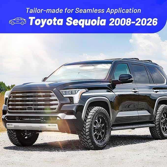 Windshield Sun Shade Umbrella for Toyota Sequoia 2008-2026, Foldable Front Window Sunshade with 360° Rotating Shaft, Custom Fit Car Shades for Sequoia Accessories with UV & Heat Protection - Image 3