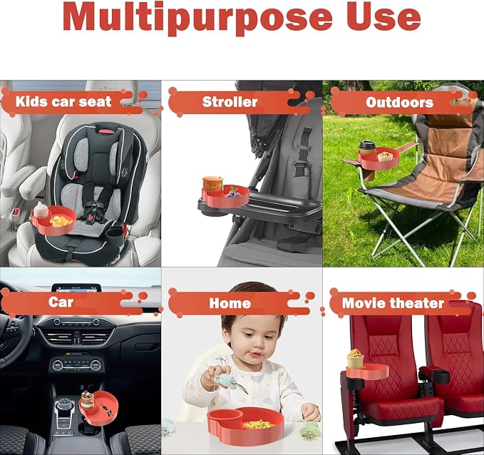 Kids Car Seat Tray, Travel Tray with Cup Holder for Toddler Baby, Kids Car Seat Food Snack Organizer for Road Trip, Stroller snack Organizer Travel Must Haves Toddler Must Haves (Orange) - Image 4