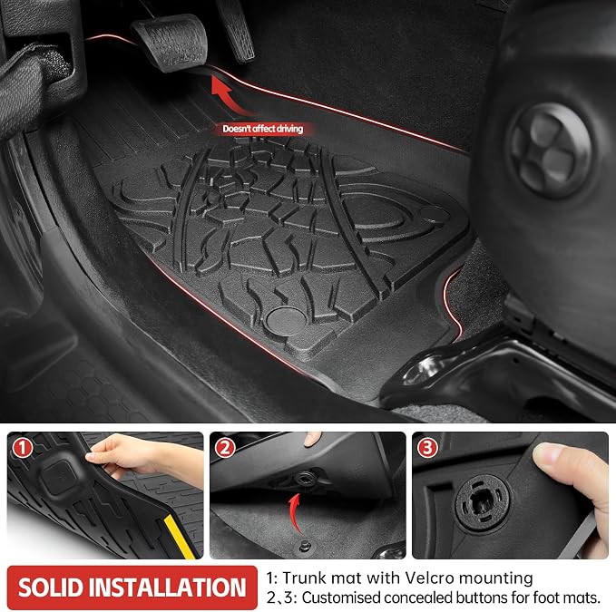 Cargo Mat with Floor Liner Compatible with 2021-2025 Jeep Wrangler JL Unlimited 4XE 4 Door, Cargo Liner TPE Floor Mat for 2024 Jeep Wrangler JL/JLU Accessories(Cargo Mat+Floor Mat) - Image 4