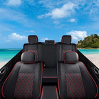Huidasource Upgrade Jeep Grand Cherokee Seat Covers, Full Coverage Waterproof Leather Car Seat Covers, Custom Seat Cushion Protector Fit for Jeep Grand Cherokee 2011-2021 (Full Set/Black&Red) - Image 7