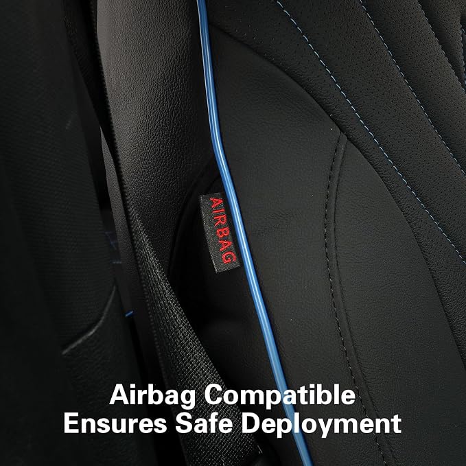 EKR F150 Seat Covers Custom Fit for (SuperCab) Ford F-150 STX 2024-2026 & F150 XL/XLT 2021-2026 & Lariat 2021-2022 Full Set,(2 Door,Rear W/NO Armrest) -Faux Leather(Black with Blue Trim) - Image 5