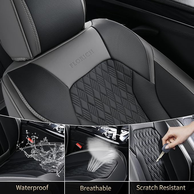 Seat Covers, Car Seat Covers Front Seats, Luxury Nappa Leather Seat Covers, Breathable and Waterproof Car Seat Protector 2 Seat, Automotive Seat Covers Universal for Most Cars-Gray&Black - Image 6