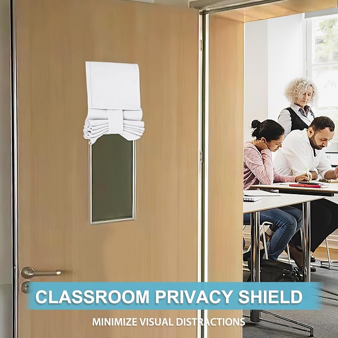 RYB HOME Classroom Door Window Cover, Room Darkening Door Curtain No Drill | Emergency Lockdown Shade for School Door Window, Privacy Block Views, Office Door Curtain, W8 x L36, Pure White, 1 Panel - Image 3