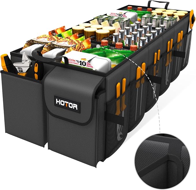 HOTOR Trunk Organizer - Foldable Car Organizer for SUVs & Sedans Storage | Sturdy Car Organization for Men & Women, Car Accessories, Tools, Sundries, Black, 6 Compartments, 34.8" x 16.0" x 11.6" - Image 2