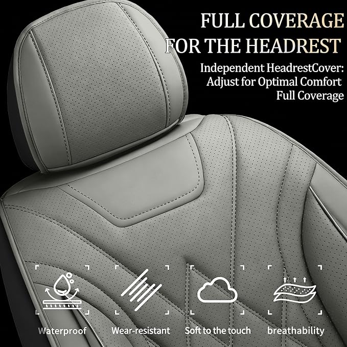 Car Seat Covers Compatible with GMC Yukon 2007-2025 2026 - Full Set 5 Seats Luxury Leather All-Weather Seat Cushions & Protectors, Waterproof & Breathable, Airbag Compatible (Gray) - Image 3