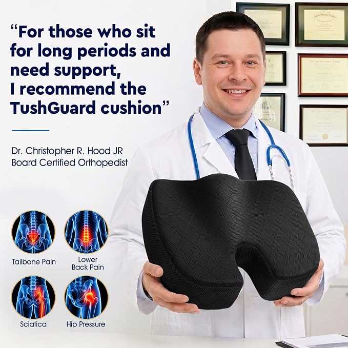 Office/Car Seat Cushion, Non-Slip Sciatica & Back Coccyx Tailbone Pain Relief Chair Pad, Memory Foam Butt Pillow for Computer Desk, Wheelchair, Driving (Black) (Pack of 2) - Image 5