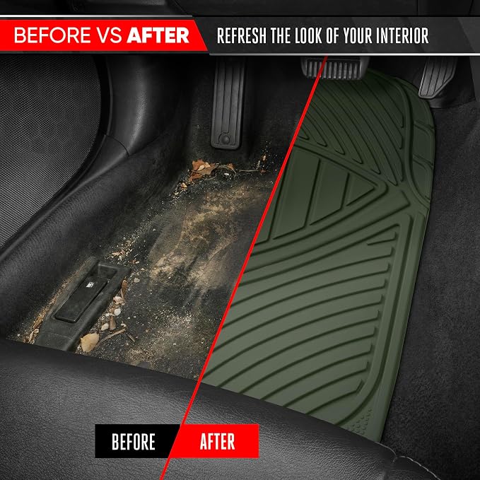Motor Trend FlexTough Performance All Weather Rubber Car Floor Mats - 3 Piece Floor Mats Automotive Liners for Cars Truck SUV, Heavy-Duty Waterproof (Green) - Image 7