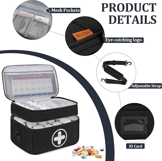Medicine Storage Bag, 2 Layer Pill Bottle Organizer Storage Bag Empty | Lockable Medical Travel Bag with Adjustable Divider, Suitable for Pills, Vitamins, Fish Oil, Medical Supplies - Image 8