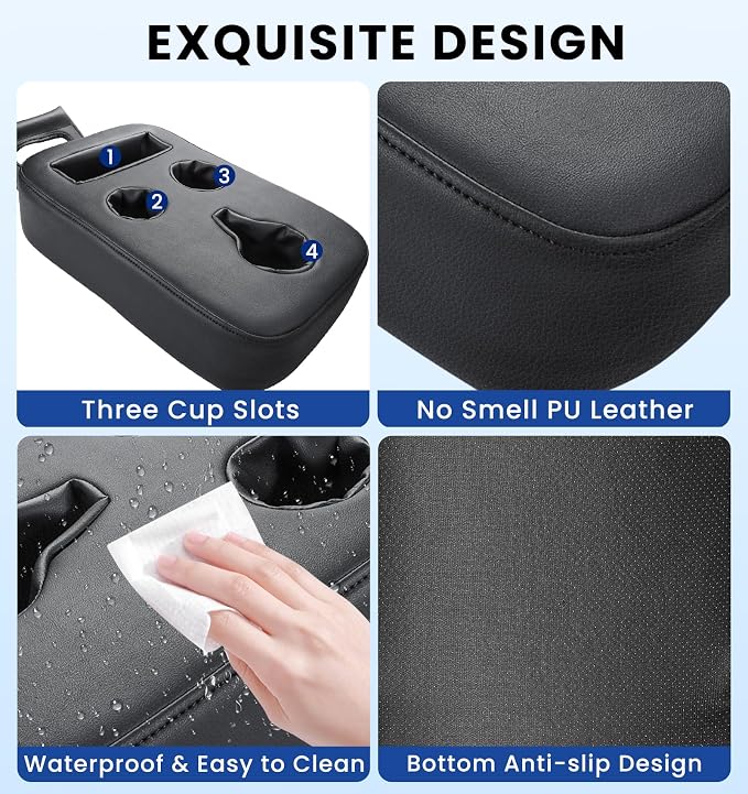 Sinvanho Car Cup Holder, Back Seat Cup Holder for Car Organizer | PU Leather Couch Sofa Bed Cup Holder Expander Tray, Boat Tray, Trucks, Minivans,SUVs,RVs,Vehicles,Holds Drinks,Remote,Snacks - Image 6